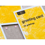 Yellow greeting cards with black text and white borders