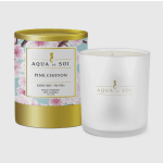 Two scented candles, one in a floral tin and one in a clear glass jar