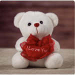 White teddy bear holding a red heart with "I Love You" text