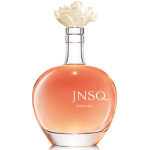 Rose-colored perfume bottle with a flower-shaped cap