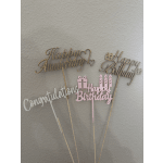 Birthday and anniversary cake toppers on sticks