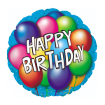 Round birthday balloon with colorful balloons and "Happy Birthday" text