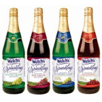 Four bottles of Welch's sparkling grape juice in different flavors