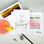 Greeting cards with cocktail-themed designs and a drink illustration
