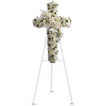 White floral cross on a stand