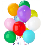 Cluster of colorful helium balloons on a white background