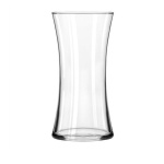 Clear glass vase with a flared hourglass shape