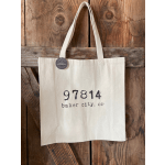 Canvas tote bag printed with 97814 baker city, or hanging on wooden boards
