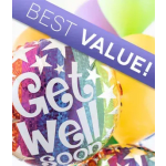 Colorful balloons with a "Best Value!" and "Get Well Soon" message
