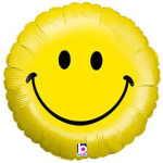Yellow smiley face balloon on a white background
