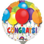Colorful balloon bouquet with a "Congrats!" message