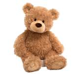 Soft brown teddy bear plush toy sitting against a white background