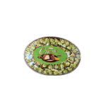 Oval tray of assorted wrapped chocolates with a green label