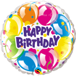 Round birthday balloon with colorful balloons and confetti