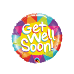 Round multicolor balloon with the words "Get Well Soon!"