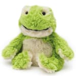 Green plush frog stuffed animal with cream accents