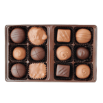 Box of assorted chocolates in a plastic tray