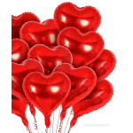 Cluster of red heart-shaped balloons on strings