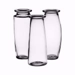 Three clear glass bud vases on a white background