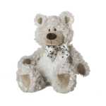 Plush teddy bear with a polka dot bow