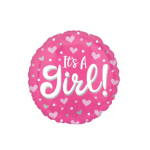 Pink balloon with hearts and the words "It's A Girl!"