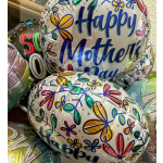 Cluster of Mother's Day balloons with colorful floral patterns