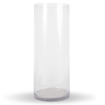 Clear cylindrical glass vase on a white background