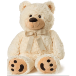 Cream-colored teddy bear with a ribbon bow