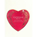 Heart-shaped Godiva chocolate box with pink and gold packaging