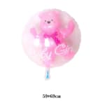 Pink baby girl balloon with a teddy bear design and polka-dot bow
