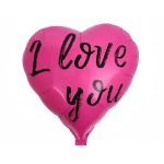 Pink heart-shaped balloon with the words "I love you"