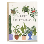 Birthday card with potted plants and hanging greenery