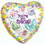 Heart-shaped balloon with colorful butterflies and the words "You're so Special!"