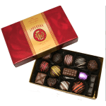 Box of assorted chocolates in a red gift box