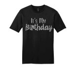 Black T-shirt with glittery "It's My Birthday" text