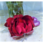 Red rose arrangement with glittery purple heart decorations