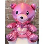 Pink metallic teddy bear plush with a heart on its chest