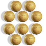 Grid of nine round gold-colored bath bombs with LOVERY logo on a white background