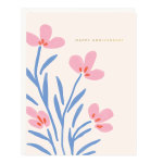 Happy anniversary card with pink illustrated flowers on a cream background