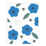 Greeting card with blue flowers and gold thank you message