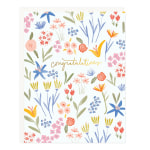 Congratulations greeting card with colorful floral illustrations on a white background