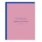 Pink and blue happy anniversary greeting card with simple printed text