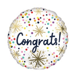Round balloon with "Congrats!" text and colorful confetti dots