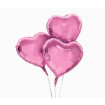 Three pink heart-shaped balloons on sticks