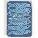 Blue fish-themed blanket with the words "WE'RE IN THIS TOGETHER"
