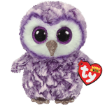 Purple plush owl with glittery eyes and beak