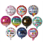 Assorted round birthday balloons with colorful printed messages