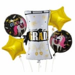 Graduation balloon bouquet with star and unicorn balloons
