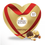 Heart-shaped Ferrero Rocher chocolate box with two chocolates and hazelnuts