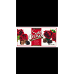 Box of assorted chocolates with red roses on the package